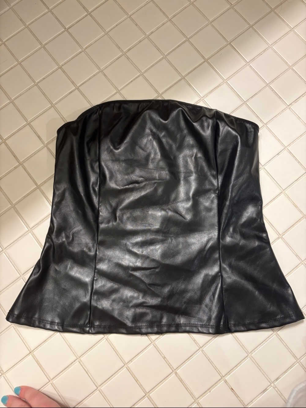 NWT PrettyLittleThing black pleather strapless top